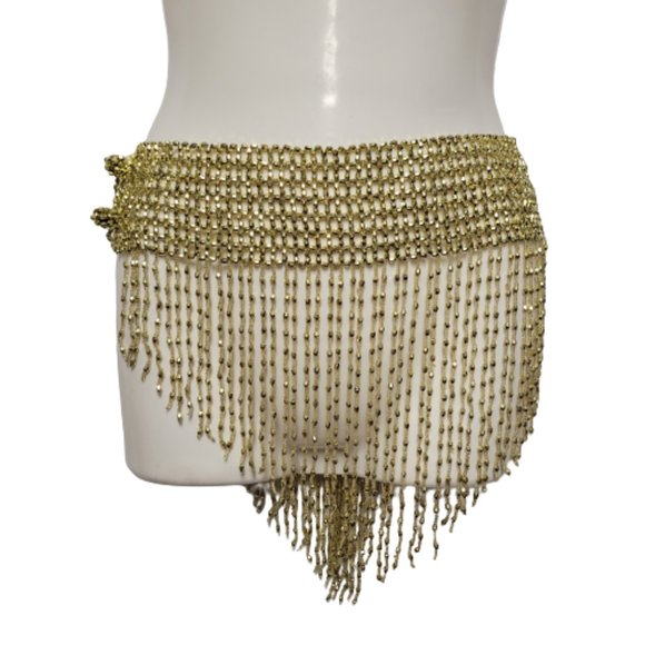 Hip Belt , Gold Tone Elastic Beaded Belt, Belly dance Hip Belt- NEW main image 6